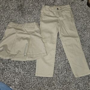 Girls Uniform Tan Skirt and Pants Bundle